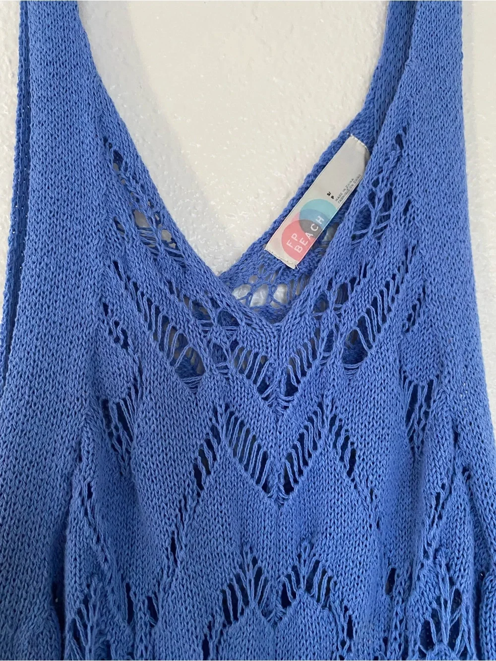 Free People Blue Bianca Boho Crochet Fauxchet Midi Dress